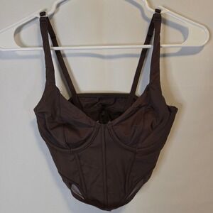 Gilly Hicks Corset Top XS Brown Regencycore Bustier Underwire Mesh Trim